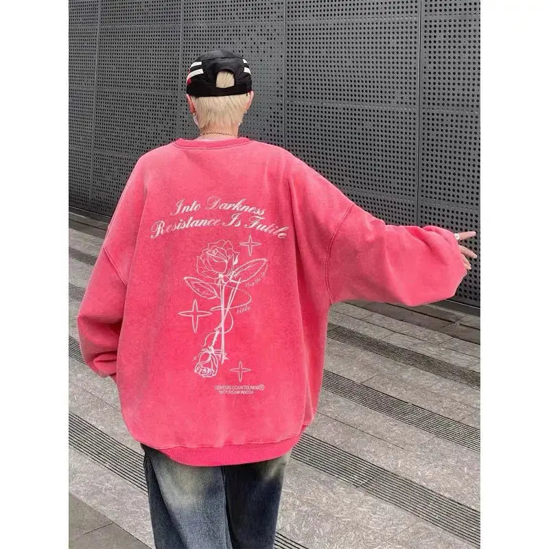 Korean Personalized Distressed Sweatshirt Men's Autumn Trend Brand High Street Handsome Loose Y2K Casual Niche Jacket Youth Tops