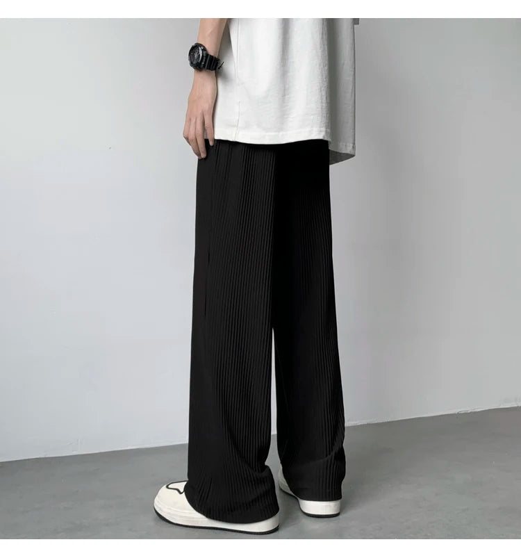 summer pleated pants men fashion oversized ice silk pants men japanese streetwear hip hop loose straight pants mens trousers unique default style 1242