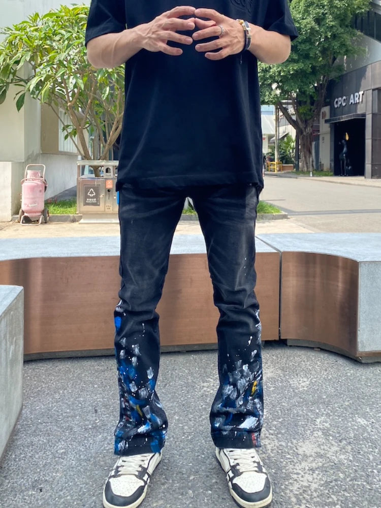 graffiti printed skinny denim jeans men casual buttons fly slim straight biker trousers jeans fashion hip hop jean pants joggers unique joggers style 3391