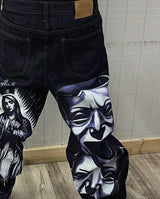 harajuku retro jeans religion watermark loose slouchy jeans men women y2k gothic skateboard pants streetwear hip hop jeans stacked flare jeans