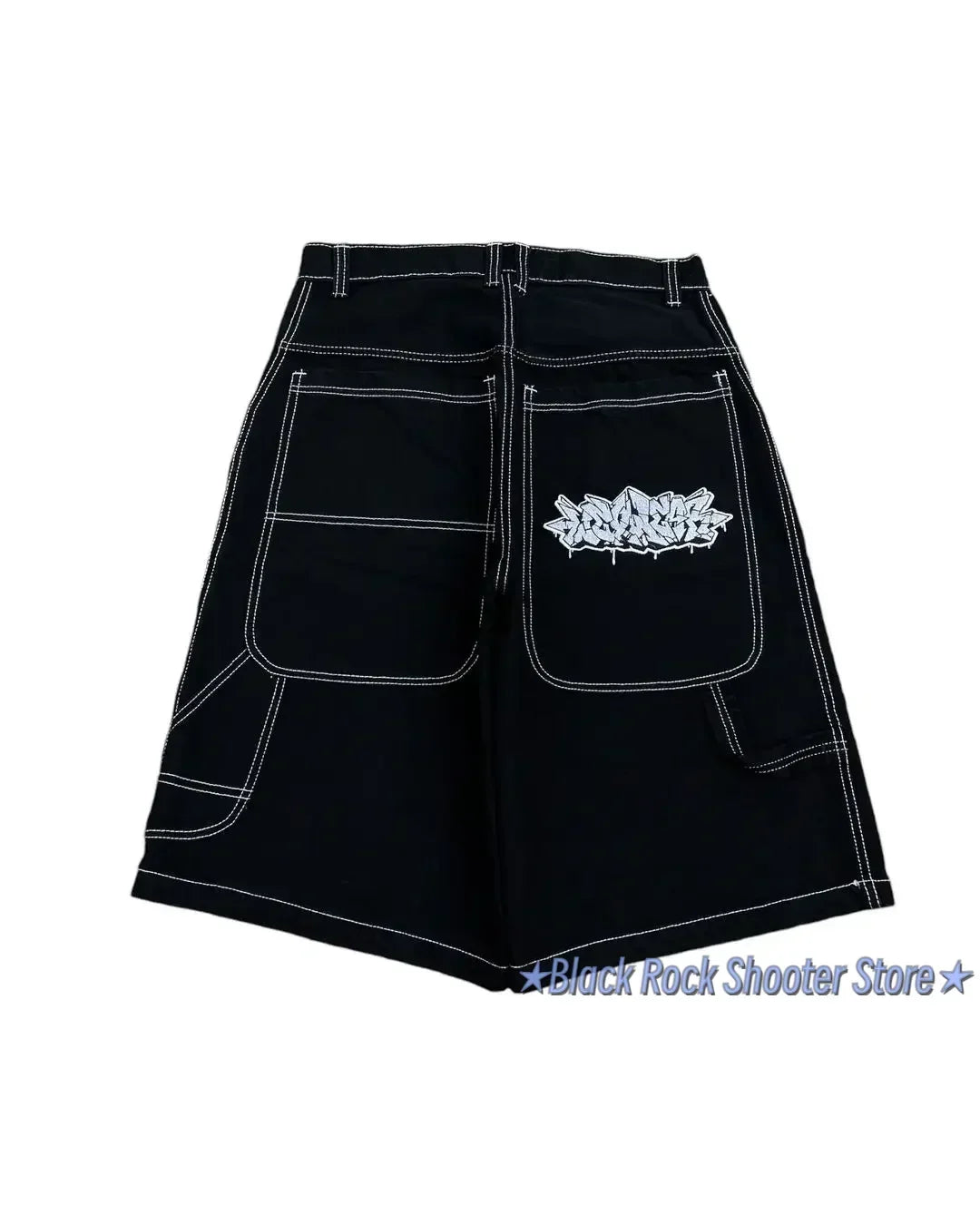 Hip Hop Wexwear Letter Embroidery Graphic Shorts Harajuku Streetwear Y2k Black Jeans Denim Baggy Gym Skate Shorts Men Clothing