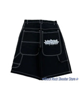 Hip Hop Wexwear Letter Embroidery Graphic Shorts Harajuku Streetwear Y2k Black Jeans Denim Baggy Gym Skate Shorts Men Clothing