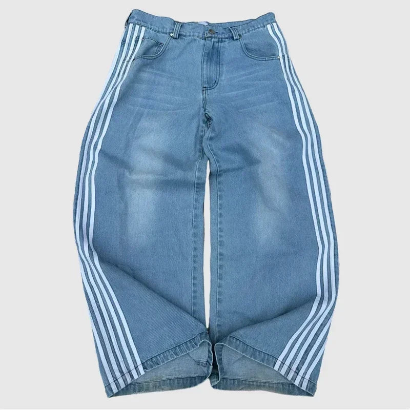 harajuku y2k baggy jeans high quality embroidered striped sweatpants baggy jeans women streetwear casual wide leg denim pants unique joggers style 4767