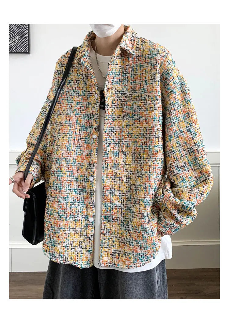 Original New Korean Harajuku Check Jacket Mens Autumn 2024 New Design