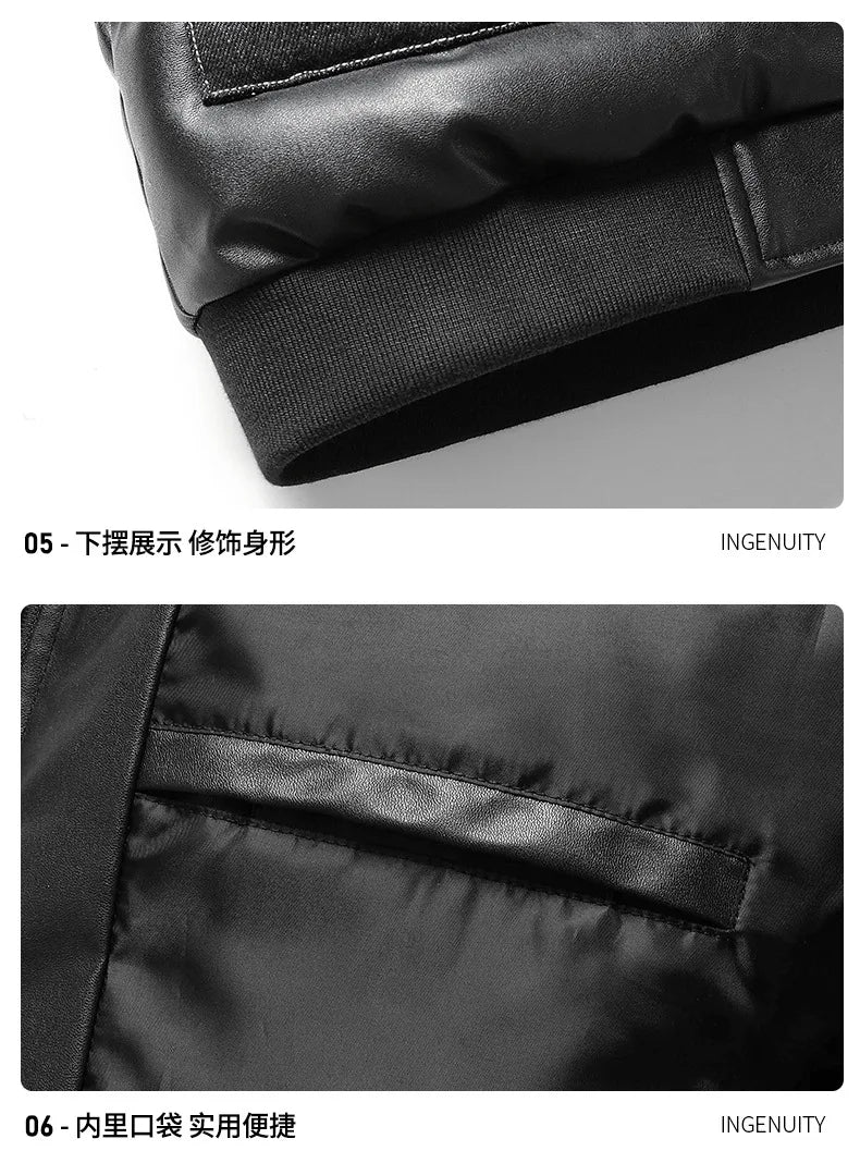 Winter new men's cotton thickened jacket slim stand-up collar splicing PU leather large pocket cotton-padded coat men