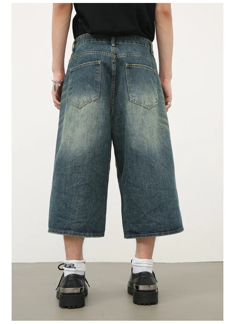 men summer streetwear fashion loose casual wide leg denim calf length jeans pants male vintage jeans baggy hosen pants unique jeans style 1500