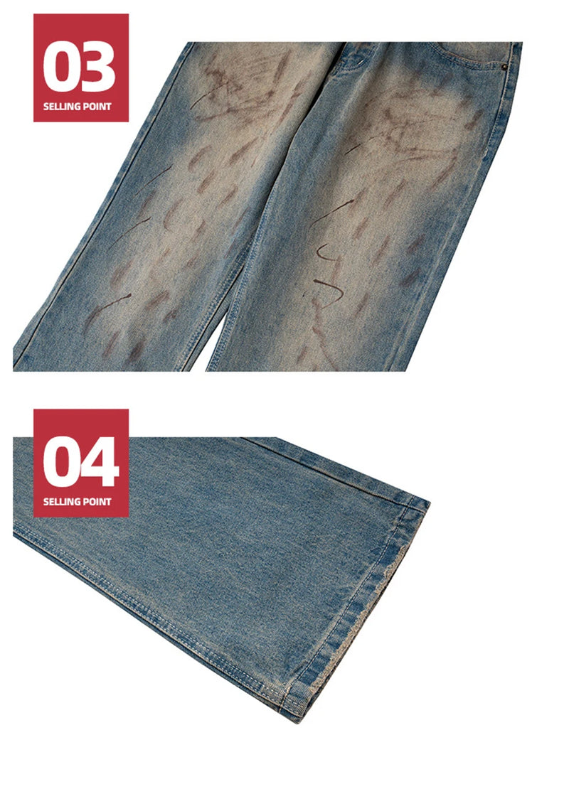 vintage blue dirty baggy jeans men hi street straight denim pants streetwear hip hop loose jeans trousers unique jeans style 1435