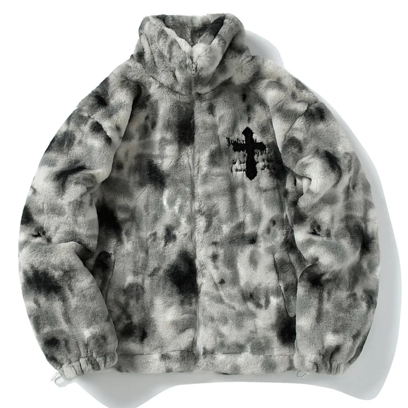 high streetwear - image hop fit oversized premium quality fe2527 fashion casual print design style hip unisex urban material mens-rabbit-fur-jacket-coats-hip-hop-cross-letters-winter-fleece-jacket-streetwear-casual-harajuku-coat-zip-up-fashion-outwear essential wear everyday graphic style streetwear design ID 0f3b1