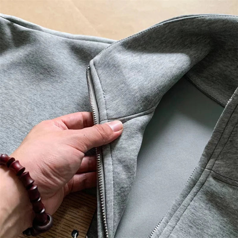 2024 New Half Zipper Design Sweatshirts For Men Autumn Y2K Vintage Stand Collar Pullover Hoodies Korean Fashion Casual