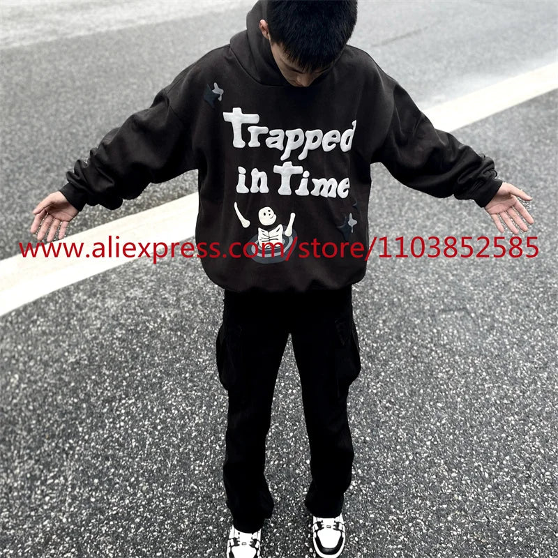 2024 Autumn Winter New Vintage Velvet Hoodie Long Sleeve American Heav