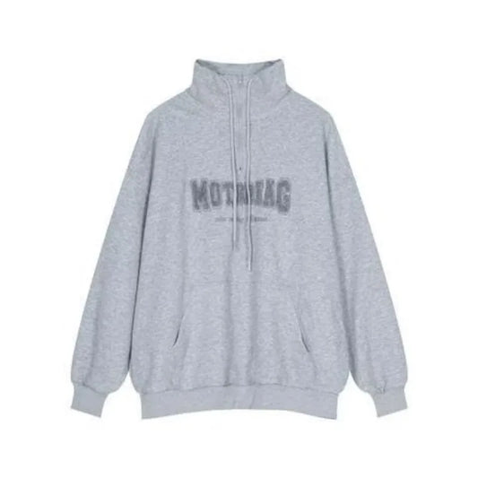 Street Half Zip Hoodie Mens Spring New Vintage Letter Embroidery Loose