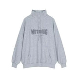 Street Half Zip Hoodie Mens Spring New Vintage Letter Embroidery Loose