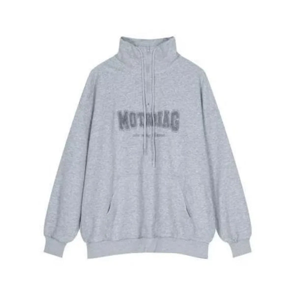 Street Half Zip Hoodie Mens Spring New Vintage Letter Embroidery Loose