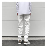 high street white knee pleated vertical stripe elastic fit skinny jeans male casual small leg jeans pants slim mens clothing unique jeans style 3662