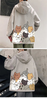 Black Cat Print Baseball Jacket Boys Long Sleeve Loose Ins Harajuku Hi