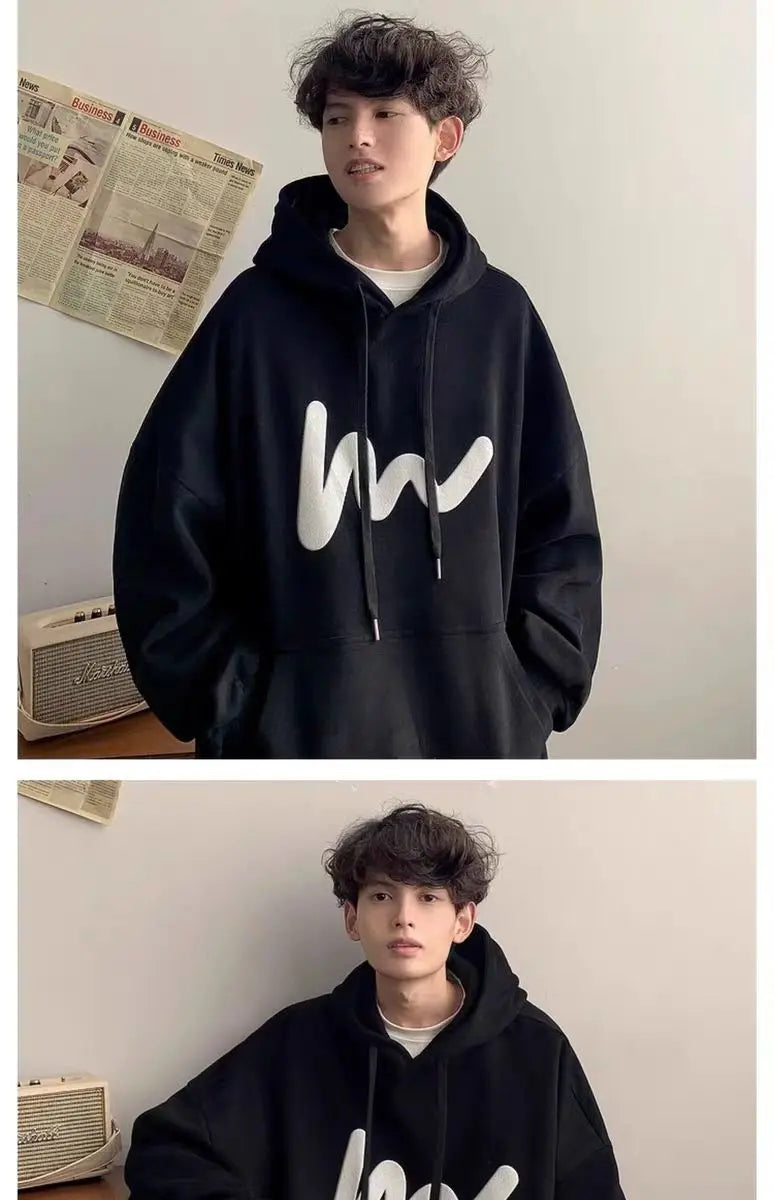 Fashionable Korean personality simple printed hooded sweatshirt for men autumn street Y2K new niche Japanese style boys' hoodie