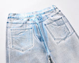 european and american retro blue reflective wax printing jeans pants slim splashing ink cleanfit couple straight leg jeans male unique jeans style 1120
