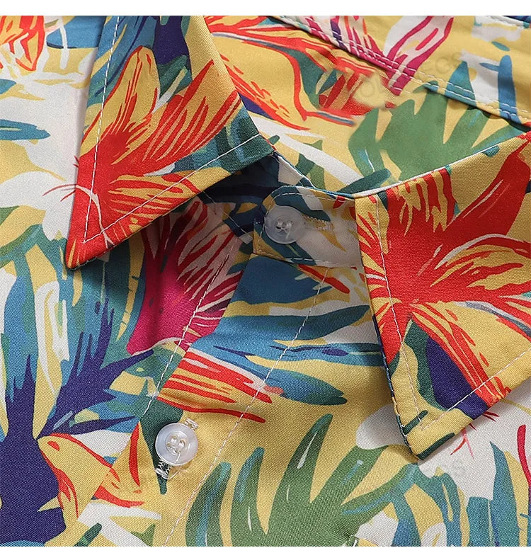 Men Shirts Summer Sclassic Flower Clothing Retro Hawaiian Vacation Shirts Daily Versatile Loose Tops Fashion Half Sleeve Shirt