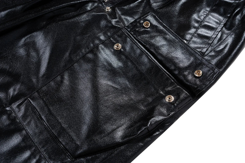 ro style glossy black pu leather pants for men high street y2k pantalones hombre baggy overall wide leg drawstring cargos unique cargo style 5652