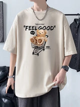 Anime Graphic tee – Funny Feel Good Bear Print Tops Man Casual Oversize T Shirt