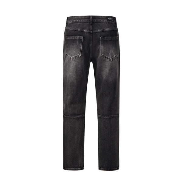 distressed hole ripped washed jeans pants for men straight retro streetwear baggy denim trousers frayed casual hip hop jean stacked flare jeans