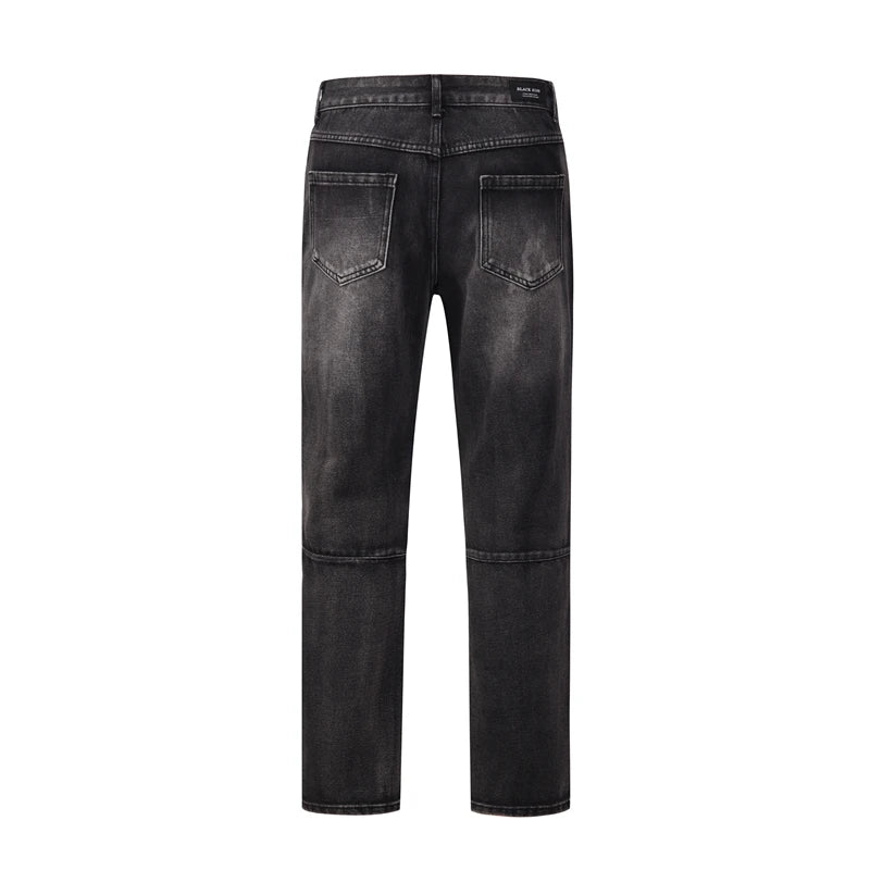 distressed hole ripped washed jeans pants for men straight retro streetwear baggy denim trousers frayed casual hip hop jean stacked flare jeans