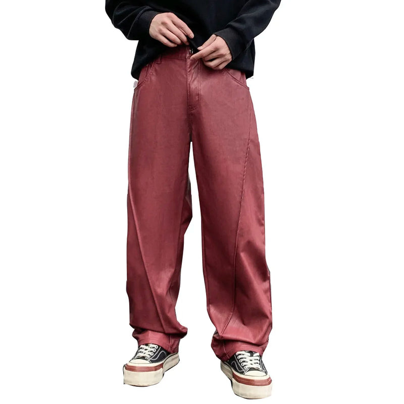 men streetwear fashion hip hop loose casual straight leather motorcycle pant man y2k trousers pants stage clothing unique default style 2430