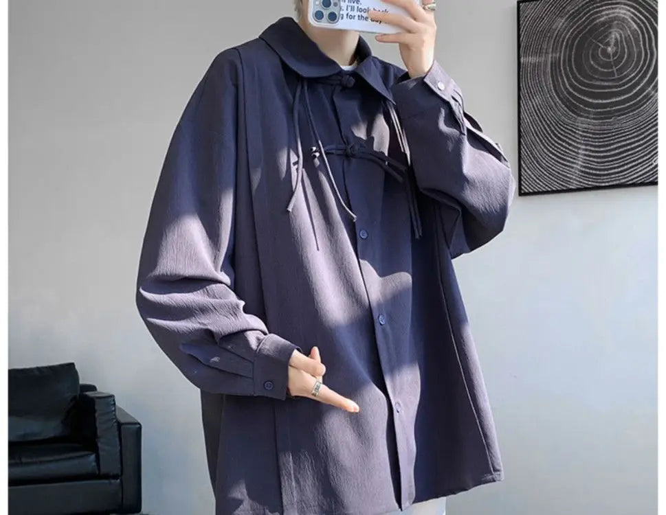 Shirts for men spring and autumn style national fashion design loose and versatile large size