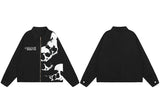 skulls printed harajuku denim jacket and coat mens fashion hip hop full zipper outerwear casual loose streetwear jeans jacket - variant style d118e7 for streetwear fashion