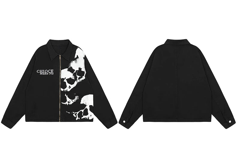 skulls printed harajuku denim jacket and coat mens fashion hip hop full zipper outerwear casual loose streetwear jeans jacket - variant style d118e7 for streetwear fashion