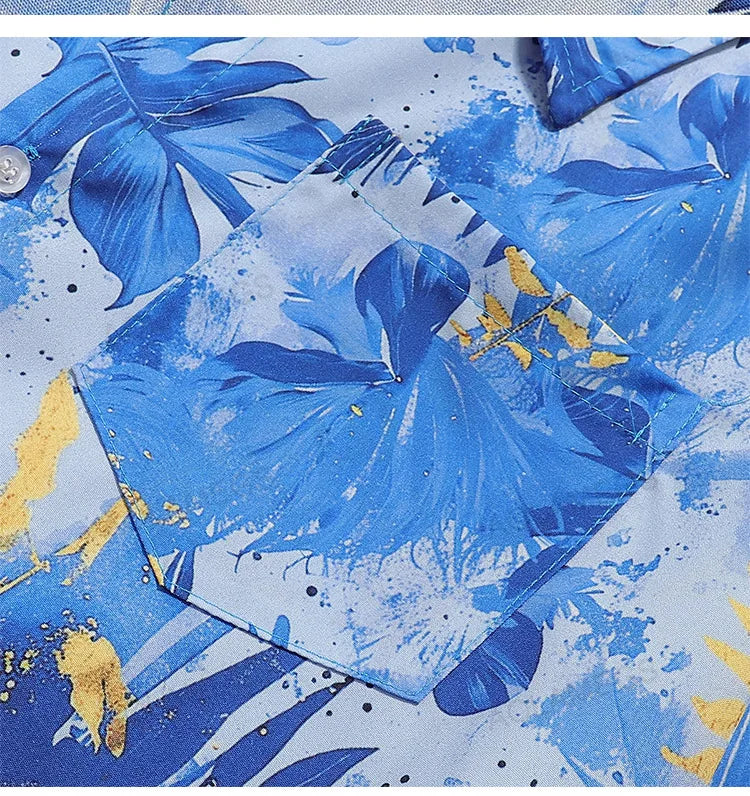 Vacation Loose Shirts Summer Refreshing Turn Down Collar Leaf Print Half Sleeve Shirt Versatile Daily Tops