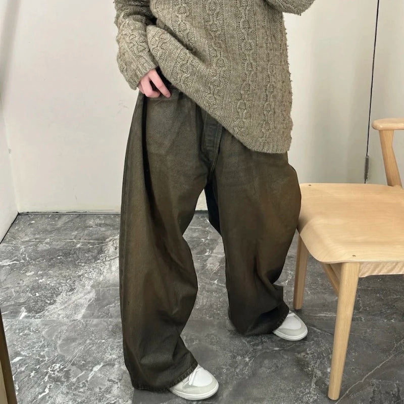 Oil Wax Coating Distressed Silhouette Jeans for Men and Women Washed Streetwear Baggy Denim Trousers Oversized Ropa Hombre Cargo