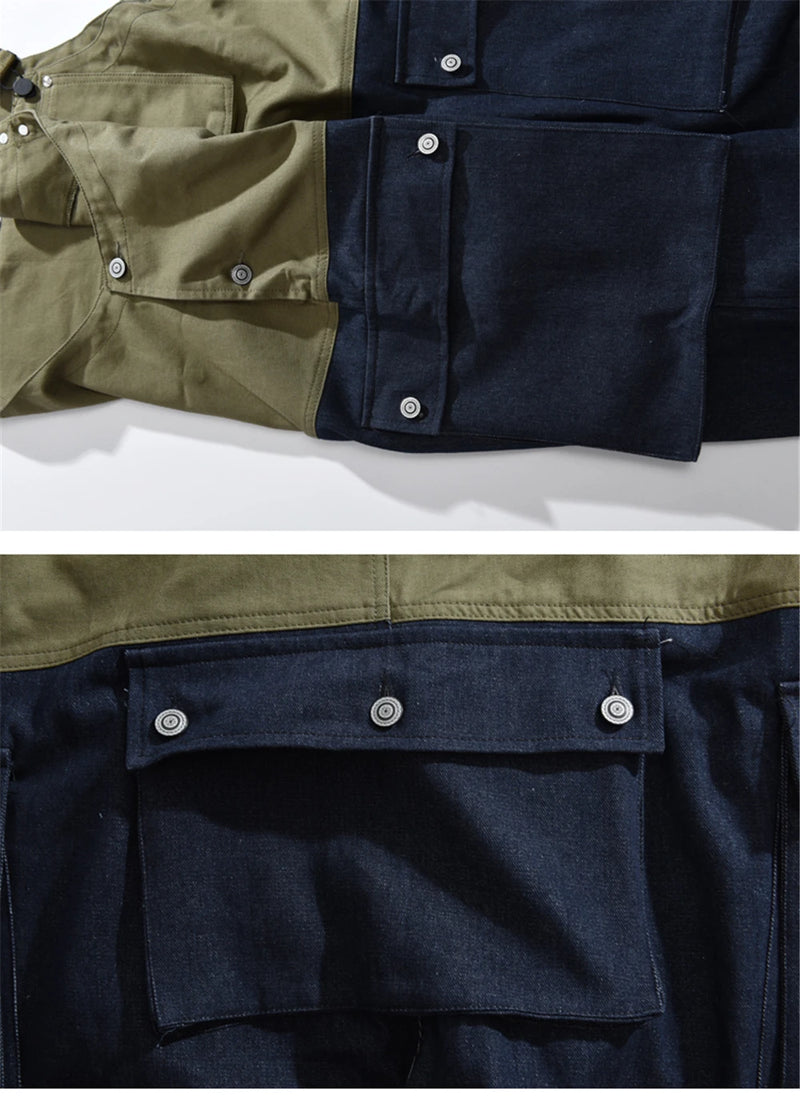 2023 summer cargo overalls pants men patchwork denim jumpsuits loose work pants solid color casual streetwear cargo trousers unique cargo style 4515