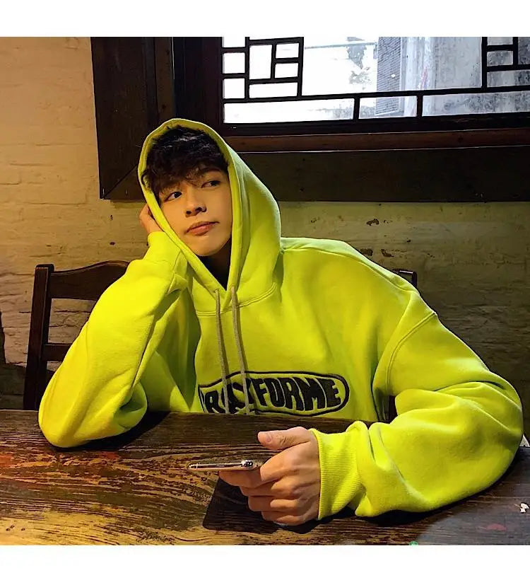 Trendy American Ins Green Hooded Sweatshirt for Men in Autumn 2024 New Trendy Brand Loose Y2K