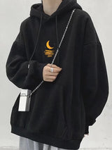Cartoon Moon Graphic Hoodies Men Casual Hip Hop Streetwear Fleece