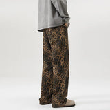 men leopard print denim loose casual plus size baggy jeans women streetwear hip hop straight y2k jeans pants trousers vintage washed jeans