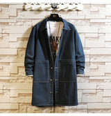 fashion hip high oversized design style men-long-jean-jacket-winter-men-women-trend-big-pockets-turn-down-collar-trenchcoat-outerwear-fashion-black-loose-denim-coats streetwear unisex - print material eb15a5 quality urban premium casual style wear fit everyday image graphic hop essential streetwear design ID 183d4