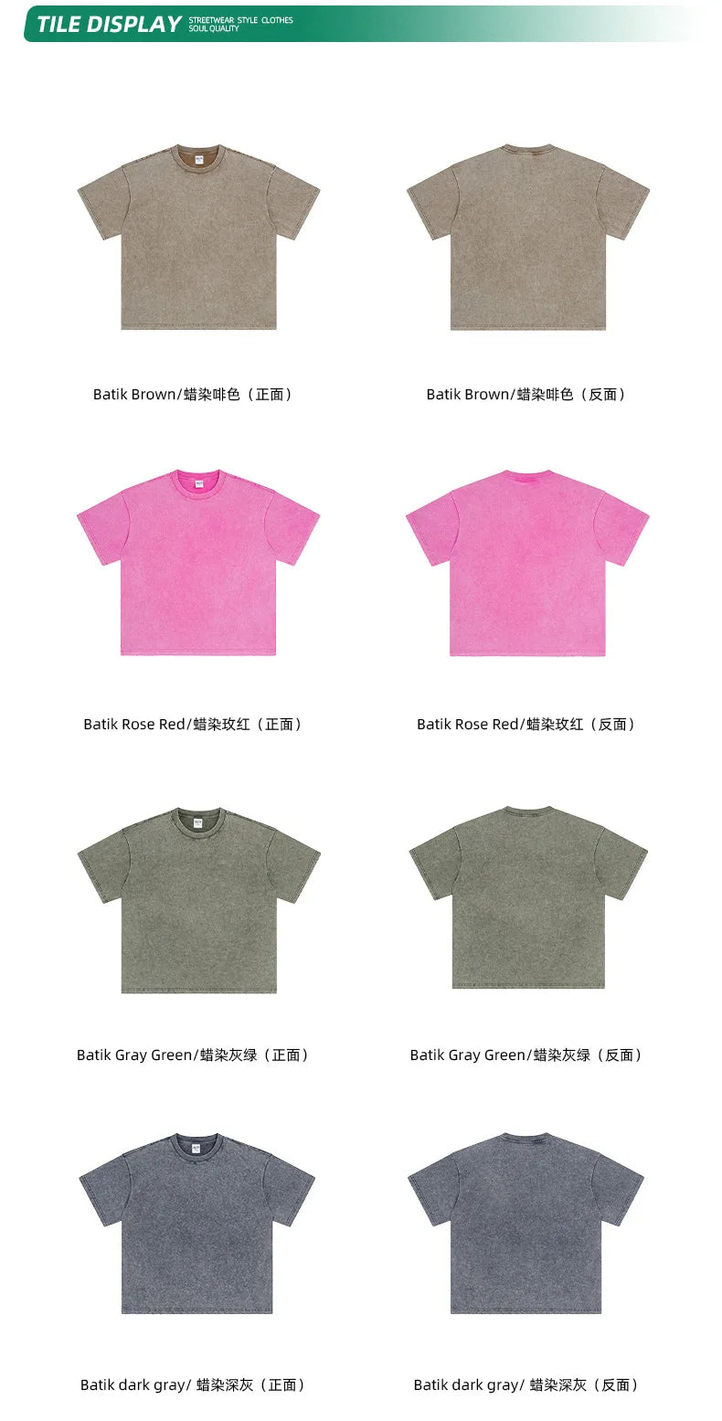 2024 Wax Dyed Vintage Tshirts Distressed Washing Edge Grinding cotton Tshirt for Mens European and American Short Sleeves Tees