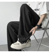 summer texture straight pants for men korean fashion baggy wide leg trousers casual drape pleated striped y2k pantalones hombre unique default style 500