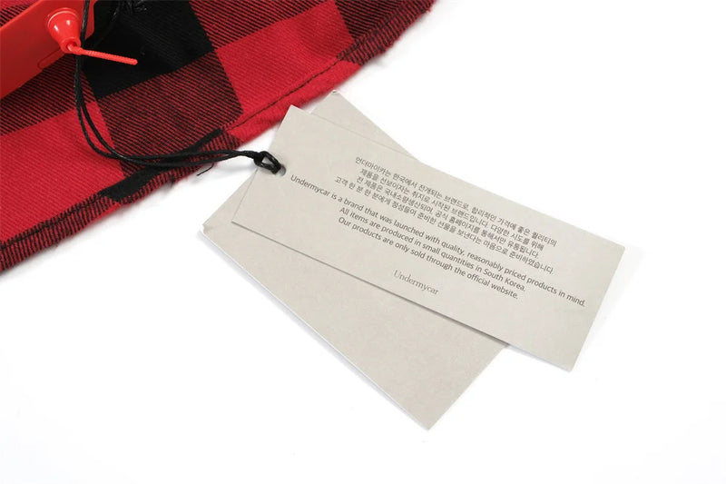 Undermycar 2023 New Worn Out Heavy Work Durable Splice Extra Large Loose Plaid Shirt with Black and Red Plaid