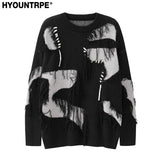 mens knitted sweater fashion tassel irregular block pullovers casual o neck unisex harajuku y2k streetwear loose knit jumpers - vintage look oversized hoodie, soft fleece-lined outerwear, unisex casual winter pullover