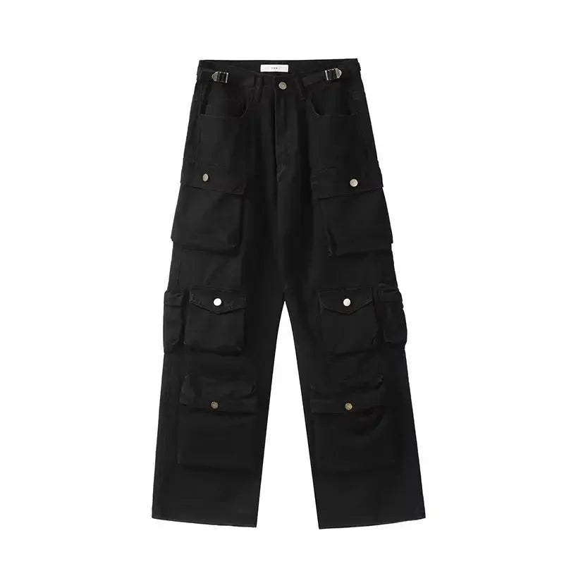 high street y2k men set casual loose lapel jacket hip hop multi pocket overalls 2 piece spring autumn fashion couple suit trend unique default style 4606