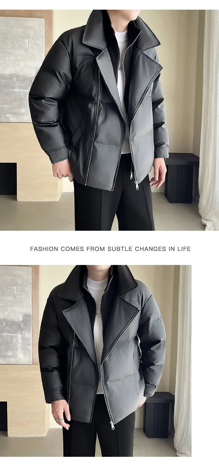 Winter Splice Collar Cotton-padded Leather Jacket Men Streetwear Fashion Loose Casual Thicken Warm Leather Parkas Coat Jacket