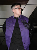 leather varsity jacket, fall winter fit, for men, fall streetwear outfit, oversized style, layered fashion, modern aesthetic, graphic detail