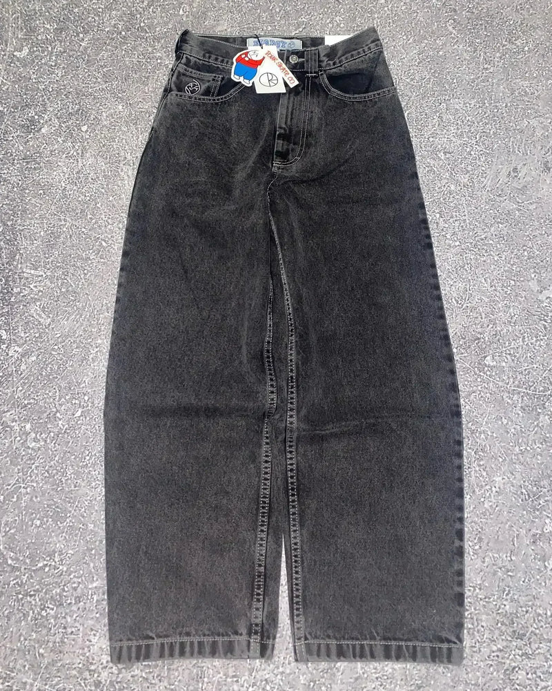 y2k cartoon embroidery retro blue baggy jeans hip hop gothic streetwear polar big boy jeans mens womens fashion wide leg trouser unique jeans style 6038