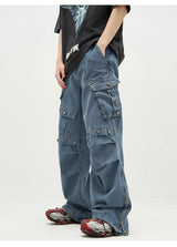punk rivet denim jeans pants mens 2023 harajuku streetwear bottom zipper cotton casual oversize joggers straight pants trousers unique joggers style 4465