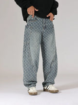 men brand fashion loose casual splice pocket jacquard vintage wide leg baggy jeans cityboy denim baggy jeans pants trousers unique jeans style 2964
