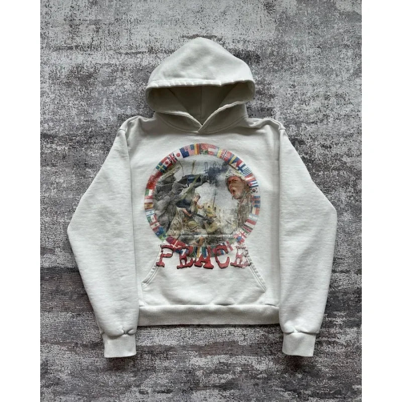 American Fashion Gothic Cartoon Letter Pattern Printed Oversized Hoodi