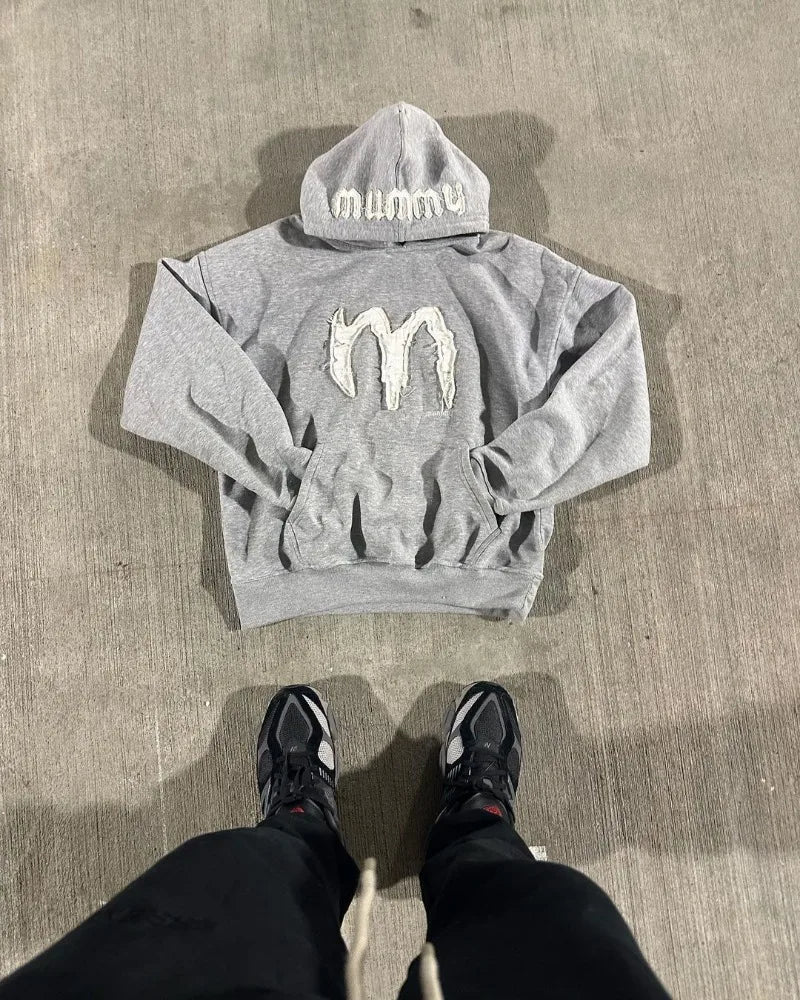 2024 Y2K Street Fashion Loose Hoodie Retro Letter Embroidery Oversized