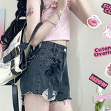 high waist women denim shorts summer fashion bow loose shorts korean casual female streetwear all match ripped pants unique jeans style 1309